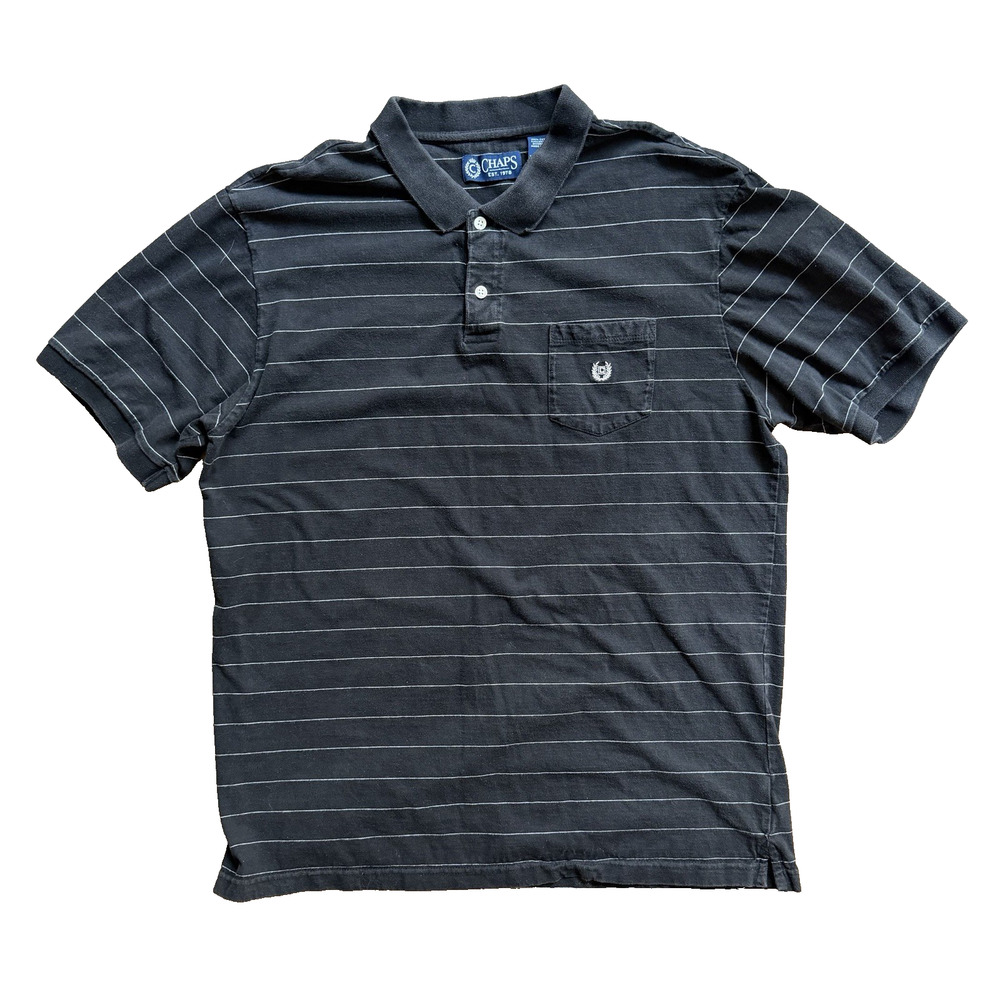 Chaps Men’s Black Striped Collar Shirt with Pocket Short Sleeves Size XXL GUC